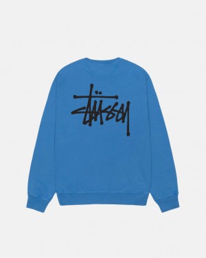 Stussy Basic Stussy Crew Pigment Dyed - Unisex Hoodies Niebieskie | MPLFT24583