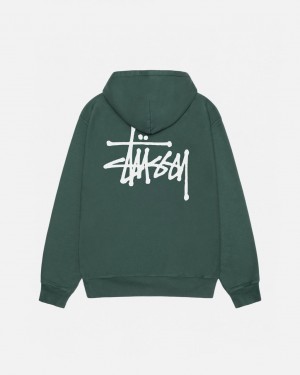 Stussy Basic Stussy Hoodie Pigment Dyed - Unisex Hoodies Zielone | XPLBH74492