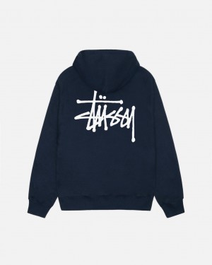 Stussy Basic Stussy Hoodie - Unisex Hoodies Granatowe | PLEGJ23568