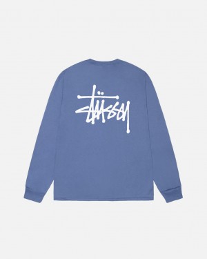 Stussy Basic Stussy Ls Tee - Mens Long Sleeve T-Shirt Niebieskie | PLEGJ28537