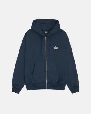 Stussy Basic Stussy Zip Hoodie - Unisex Hoodies Granatowe | PPLQX69761