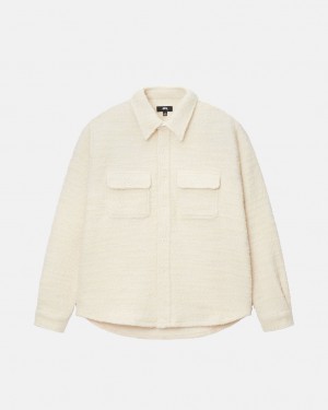 Stussy Boucle Wełna Cpo Shirt - Unisex Tops Shirts Beżowe | ZPLNQ39380