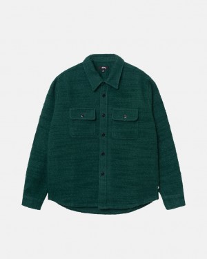 Stussy Boucle Wełna Cpo Shirt - Unisex Tops Shirts Zielone | PLJZR74557