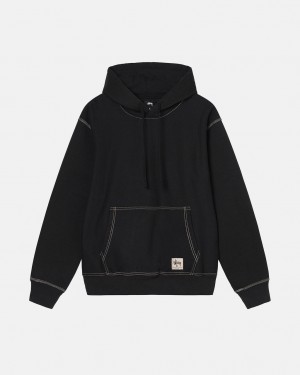 Stussy Contrast Stitch Label Hoodie - Unisex Hoodies Czarne | UPLTG24100