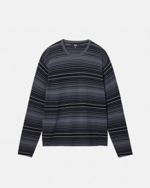 Stussy Horizontal Stripe Swetry - Unisex Sweaters Szare | PPLER24426