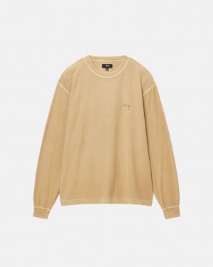 Stussy Lazy LS Tee - Unisex Longsleeve T-Shirts Złote | XPLBH20611