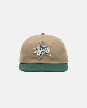 Stussy Mid-Depth Basic Star Strapback - Unisex Khaki | PLCIF18395