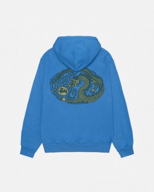 Stussy Mosaic Dragon Hoodie Pigment Dyed - Unisex Hoodies Niebieskie | BPLSD83779