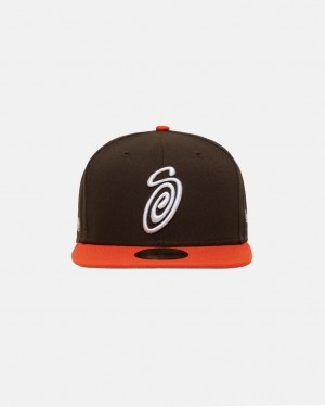 Stussy New Era 59Fifty Curly S - Unisex Brązowe Pomarańczowe | GPLEC46712