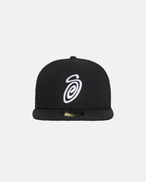 Stussy New Era 59Fifty Curly S - Unisex Czarne | PLCVG73006