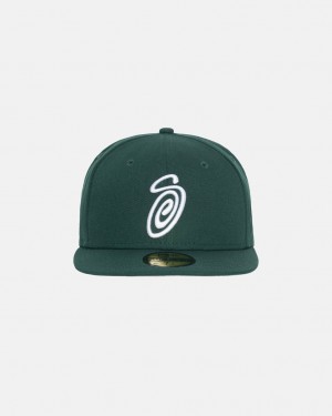 Stussy New Era 59Fifty Curly S - Unisex Zielone | PLJKU83538