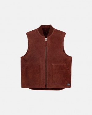 Stussy Reversible Shearling Workgear Vest - Unisex Jackets Bordowe | PLDYB24009