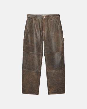 Stussy Robocze Pant Distressed Skórzane - Unisex Jeans Pants Brązowe | PPLQX65233