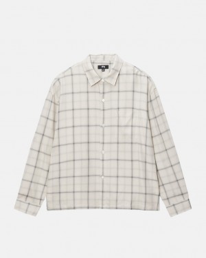 Stussy Shadow Plaid Rayon Shirt - Unisex Tops Beżowe | SPLVO25053