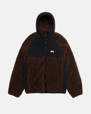 Stussy Sherpa Paneled Zakapturzony Jacket - Unisex Hoodies Brązowe | FPLHY22697