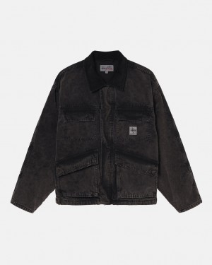 Stussy Shop Jacket Washed Płócienne - Unisex Jackets Czarne | BPLSD98522