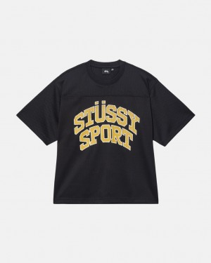 Stussy Sportowe Mesh Football Jersey - Unisex Sweaters Knits Czarne | PLIIZ14609