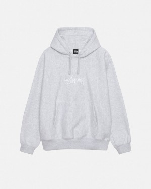 Stussy Stock Logo Applique Hoodie - Unisex Hoodies Szare Białe | PLDFL44891