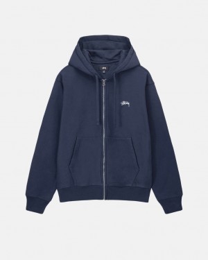 Stussy Stock Logo Zip Hoodie - Unisex Hoodies Granatowe | PLJBT96816