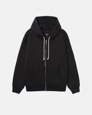 Stussy Vertical Pikowana Zip Hoodie - Unisex Hoodies Czarne | PLCIF96917