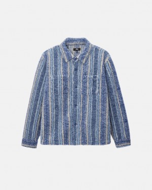 Stussy W Paski Sherpa Shirt - Unisex Tops Shirts Indygo | PLXMI10441