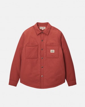 Stussy Watowany Tech Over Shirt - Unisex Tops Shirts Ciemny Czerwone | PLEGJ99428