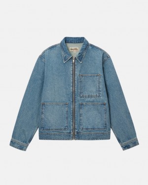 Stussy Zip Robocze Jacket Denim - Unisex Jackets Niebieskie | PLXMI16691