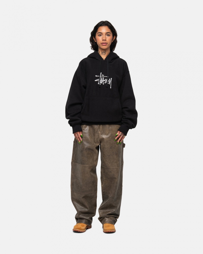 Stussy Basic Applique Hoodie - Unisex Hoodies Czarne | QPLUV17178