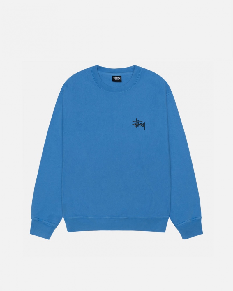 Stussy Basic Stussy Crew Pigment Dyed - Unisex Hoodies Niebieskie | MPLFT24583