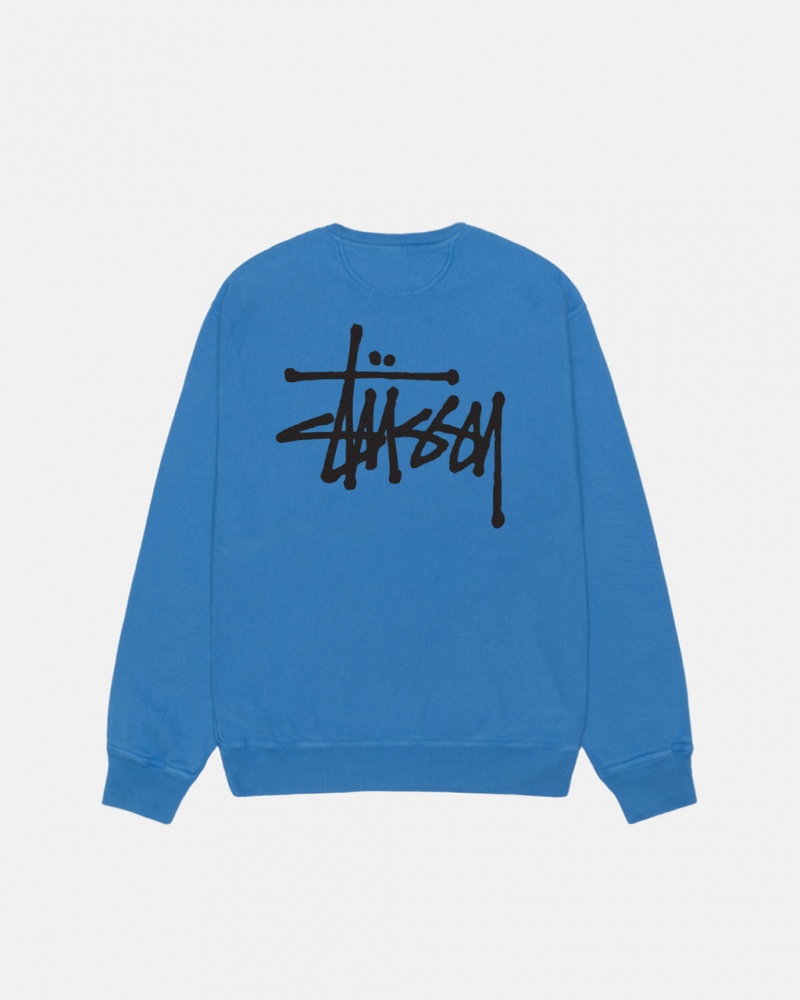 Stussy Basic Stussy Crew Pigment Dyed - Unisex Hoodies Niebieskie | MPLFT24583