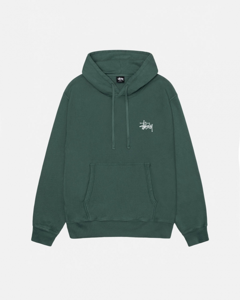 Stussy Basic Stussy Hoodie Pigment Dyed - Unisex Hoodies Zielone | XPLBH74492