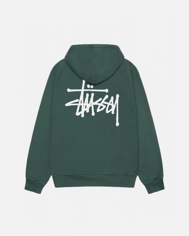 Stussy Basic Stussy Hoodie Pigment Dyed - Unisex Hoodies Zielone | XPLBH74492