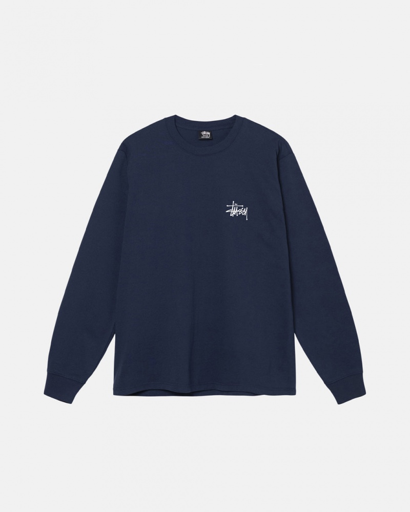 Stussy Basic Stussy LS Tee - Mens Tees Granatowe | FPLUI73329