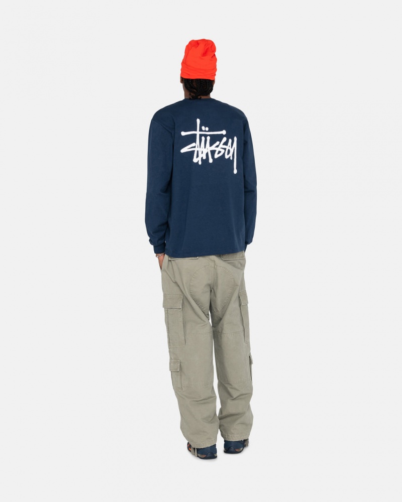 Stussy Basic Stussy LS Tee - Mens Tees Granatowe | FPLUI73329