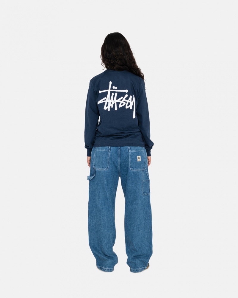 Stussy Basic Stussy LS Tee - Mens Tees Granatowe | FPLUI73329