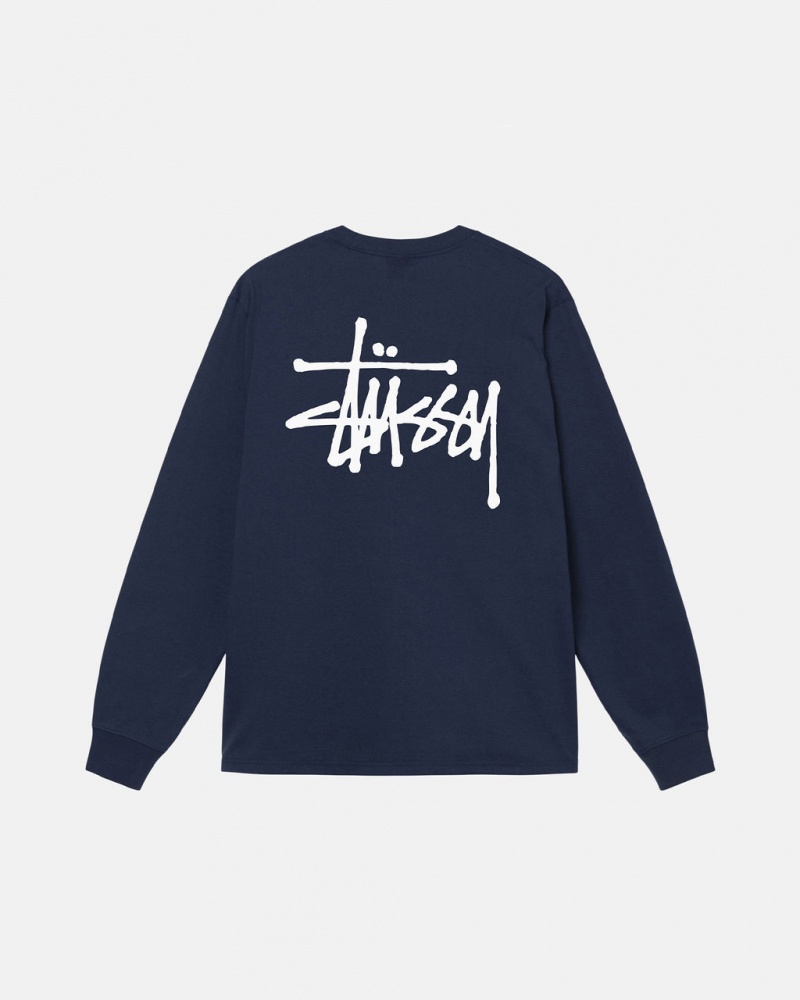 Stussy Basic Stussy LS Tee - Mens Tees Granatowe | FPLUI73329