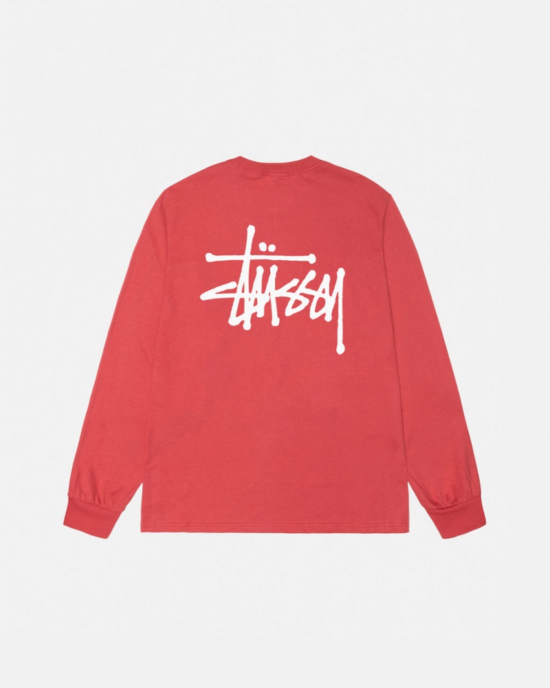 Stussy Basic Stussy LS Tee - Unisex Longsleeve Czerwone | ZPLMJ17495