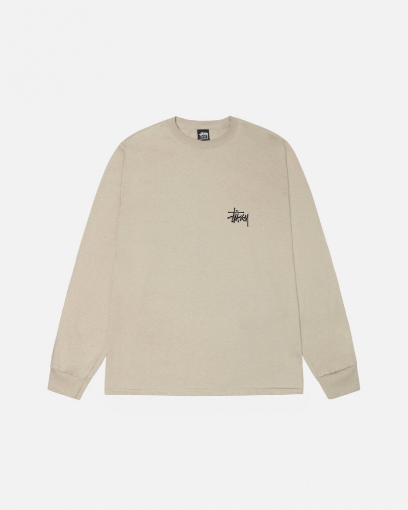 Stussy Basic Stussy Ls Tee - Mens Long Sleeve T-Shirt Khaki | PLNZX74179