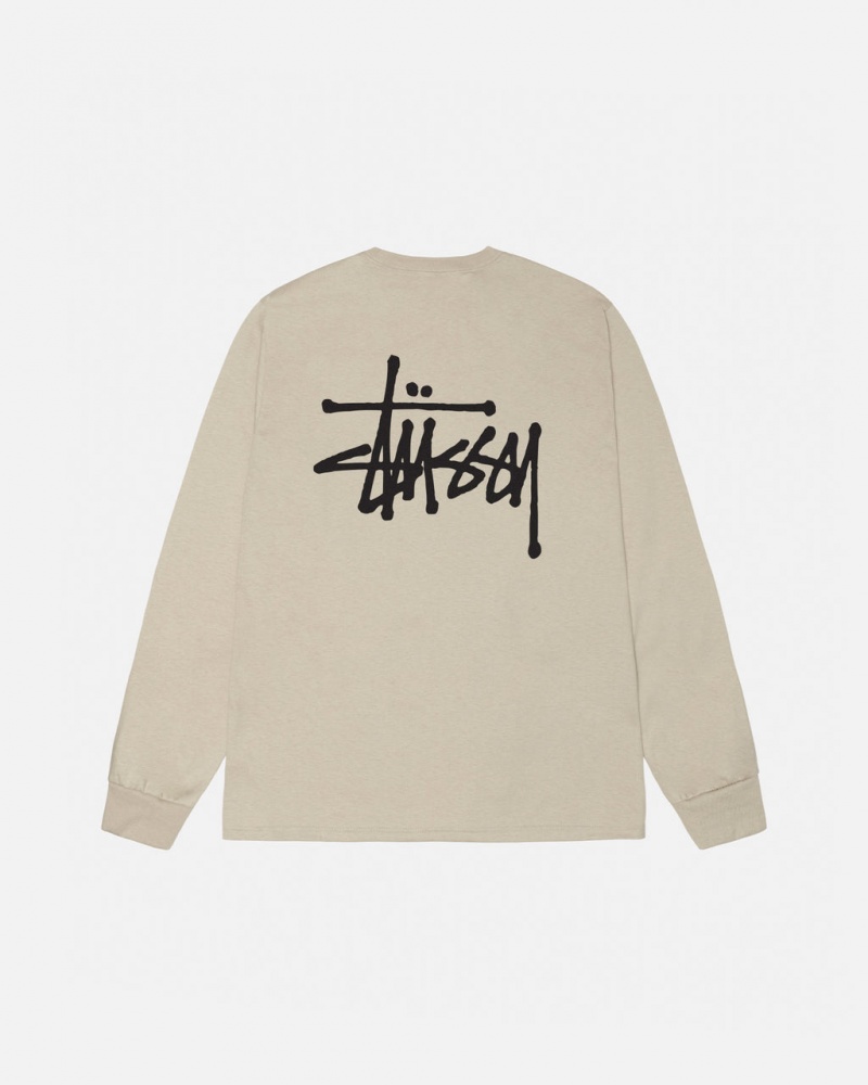 Stussy Basic Stussy Ls Tee - Mens Long Sleeve T-Shirt Khaki | PLNZX74179