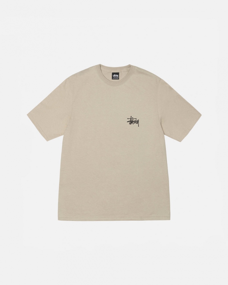 Stussy Basic Stussy Tee - Mens Krótkie Sleeve T-Shirt Khaki | MPLFT19229