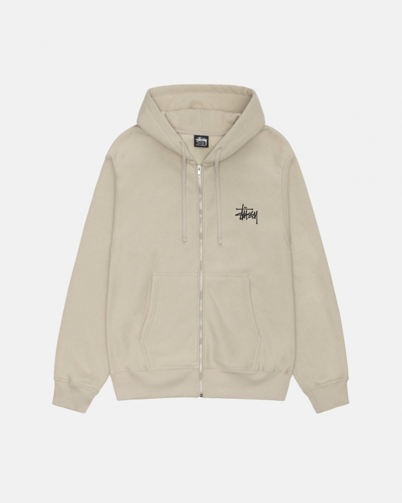 Stussy Basic Stussy Zip Hoodie - Unisex Hoodies Khaki | PLCIF28804