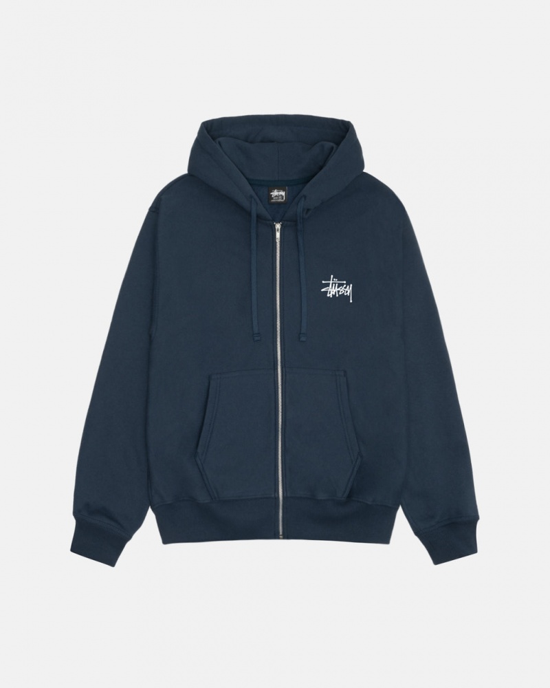 Stussy Basic Stussy Zip Hoodie - Unisex Hoodies Granatowe | PPLQX69761