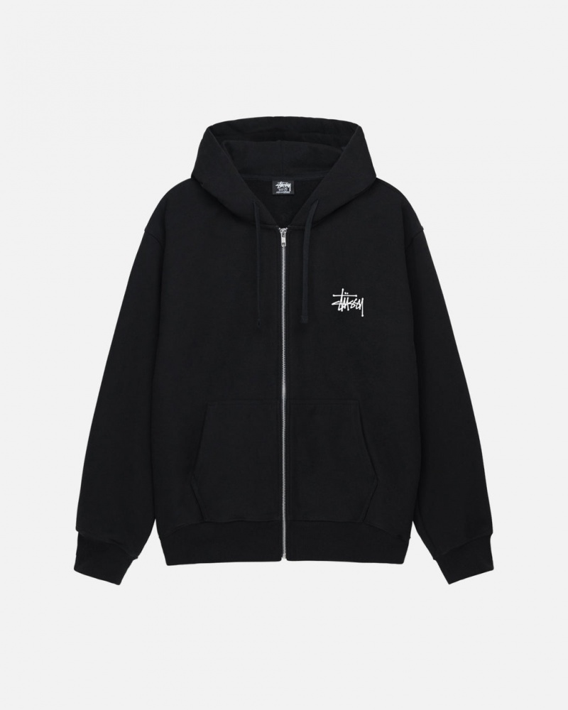 Stussy Basic Stussy Zip Hoodie - Unisex Hoodies Czarne | UPLTG60343