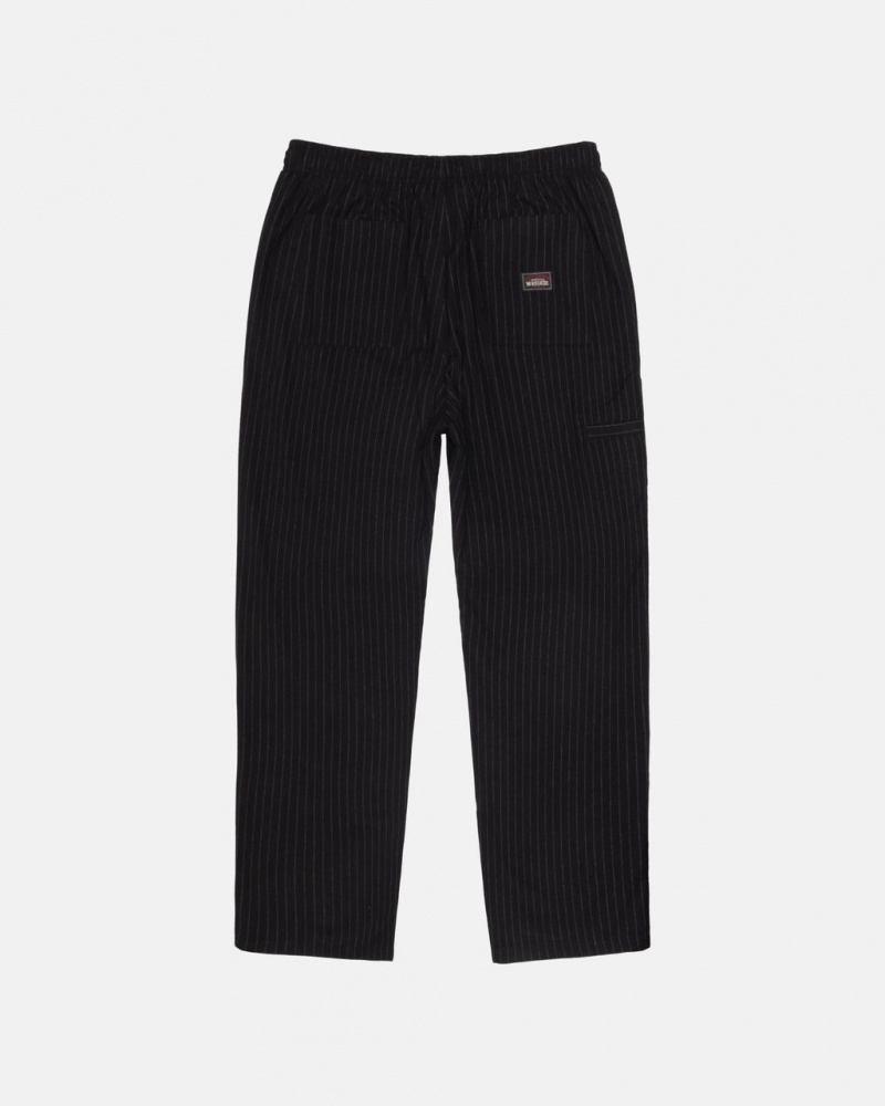 Stussy Beach Pant Wełna Stripe - Unisex Pants Czarne | PLQAV44746