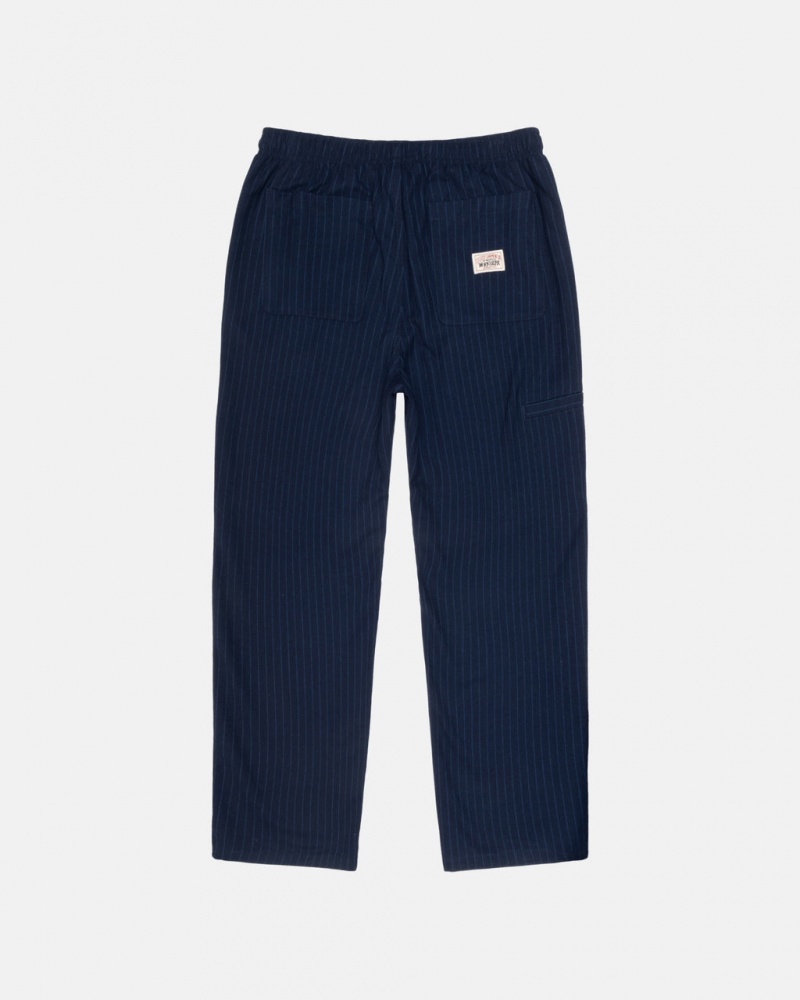 Stussy Beach Pant Wełna Stripe - Unisex Pants Granatowe | PLNEJ11355