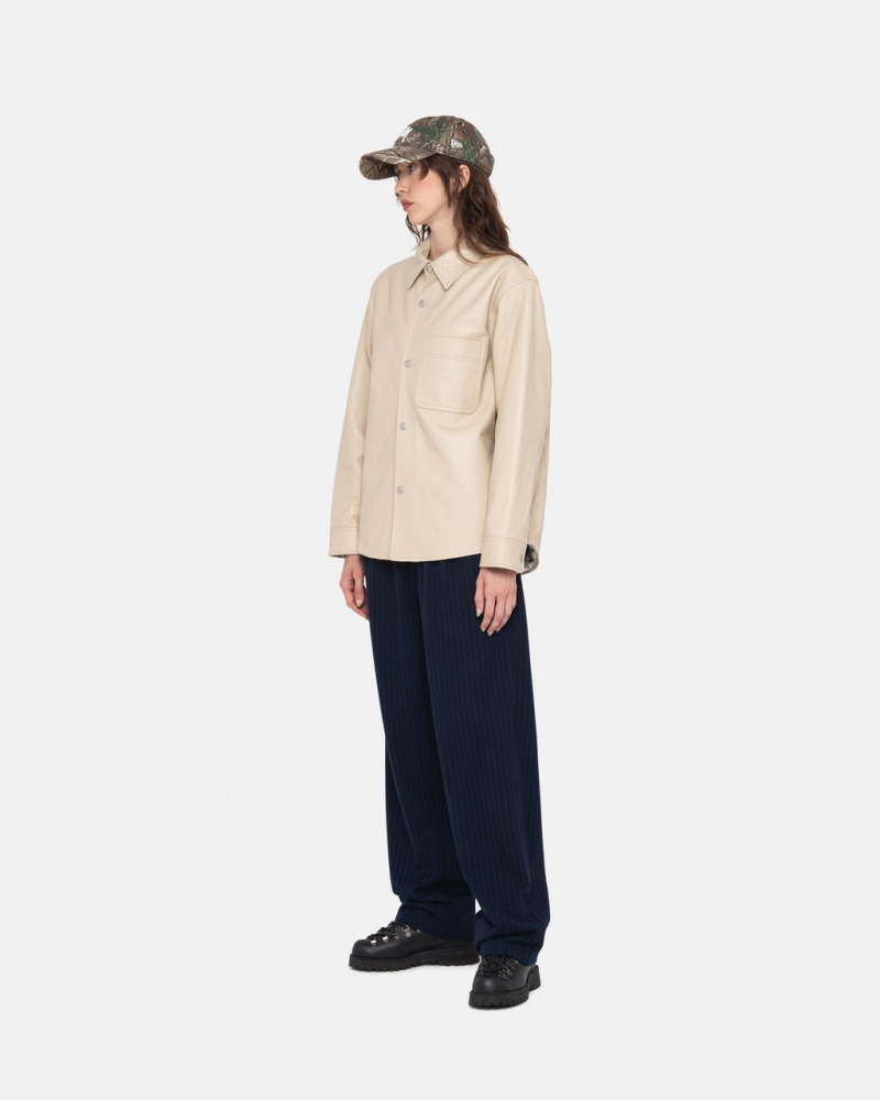 Stussy Beach Pant Wełna Stripe - Unisex Pants Granatowe | PLNEJ11355