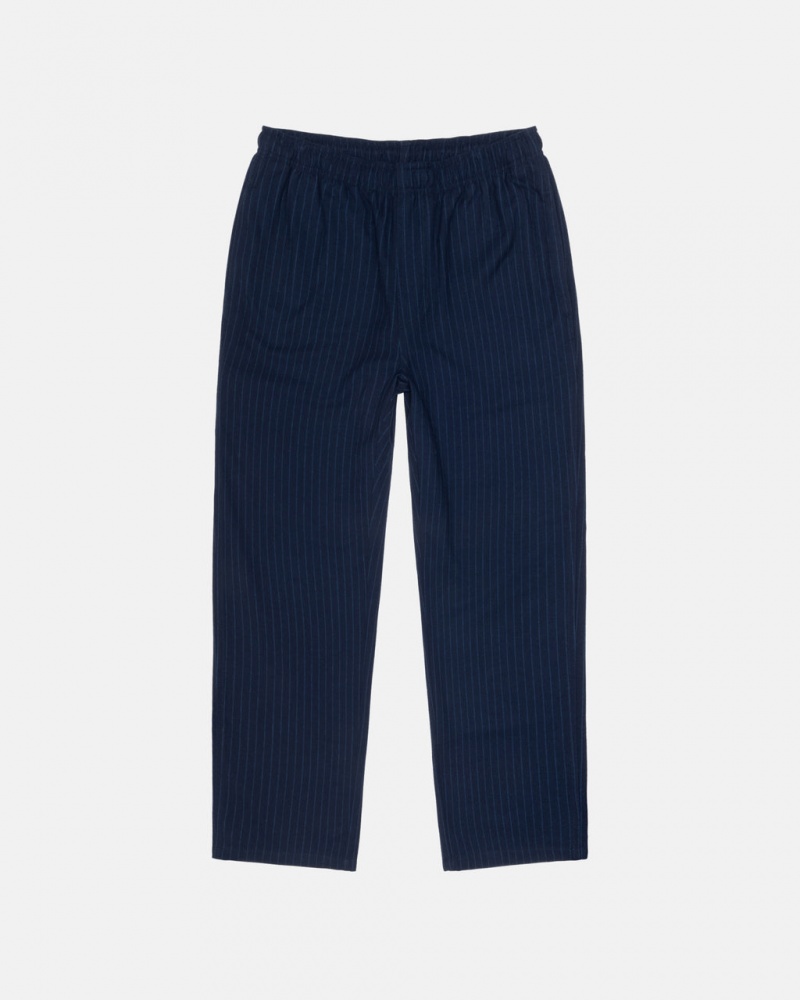 Stussy Beach Pant Wełna Stripe - Unisex Pants Granatowe | PLNEJ11355