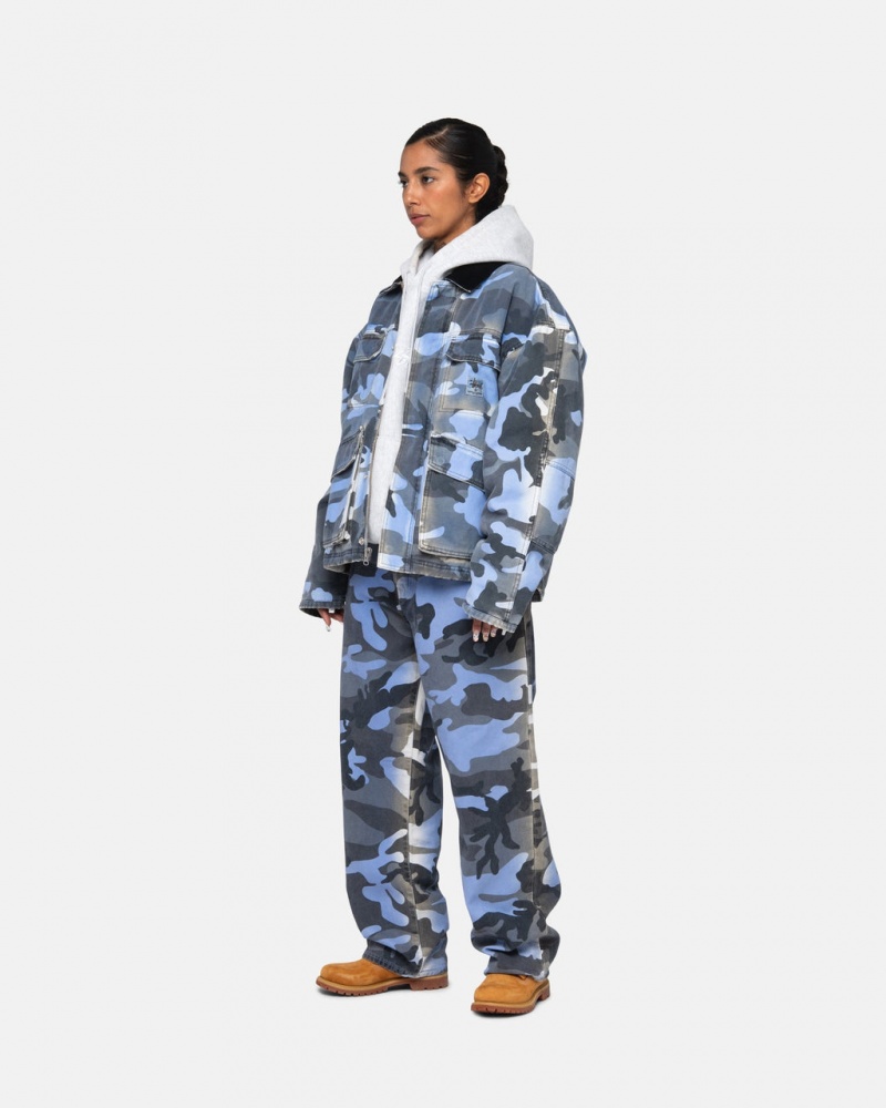 Stussy Big Ol& Jean Spray Dye Płócienne - Unisex Denim Niebieskie Camo | PLJKU55890