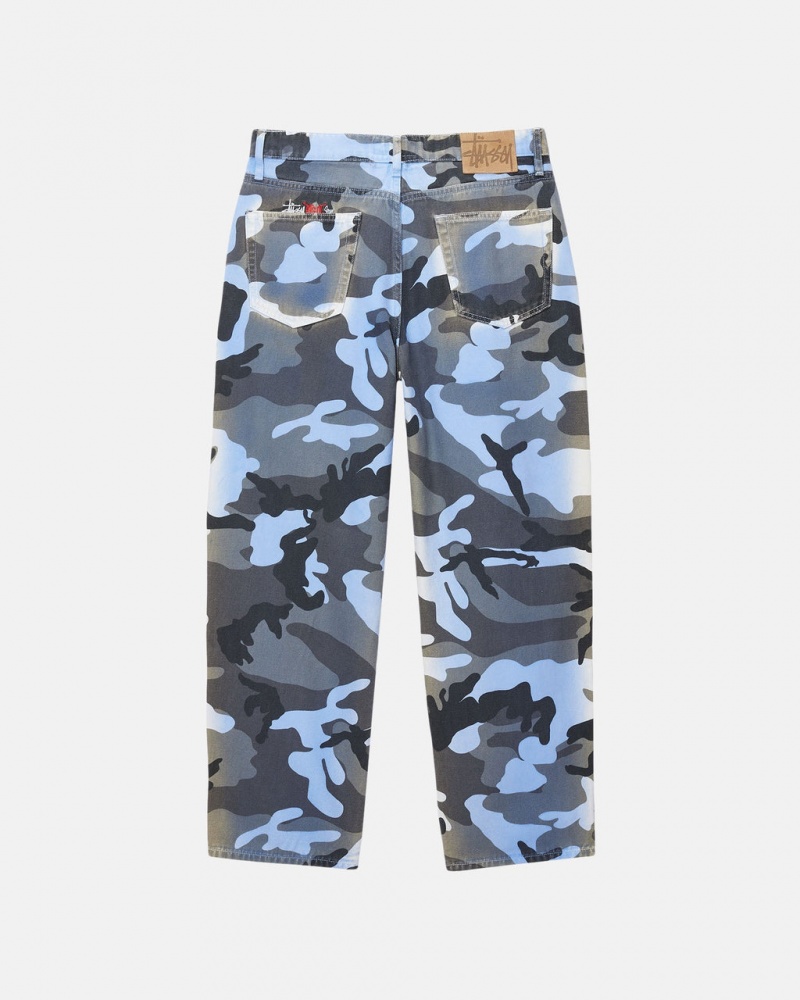 Stussy Big Ol& Jean Spray Dye Płócienne - Unisex Denim Niebieskie Camo | PLJKU55890