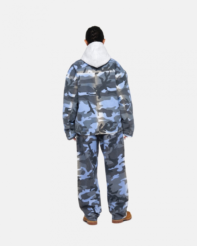 Stussy Big Ol& Jean Spray Dye Płócienne - Unisex Denim Niebieskie Camo | PLJKU55890